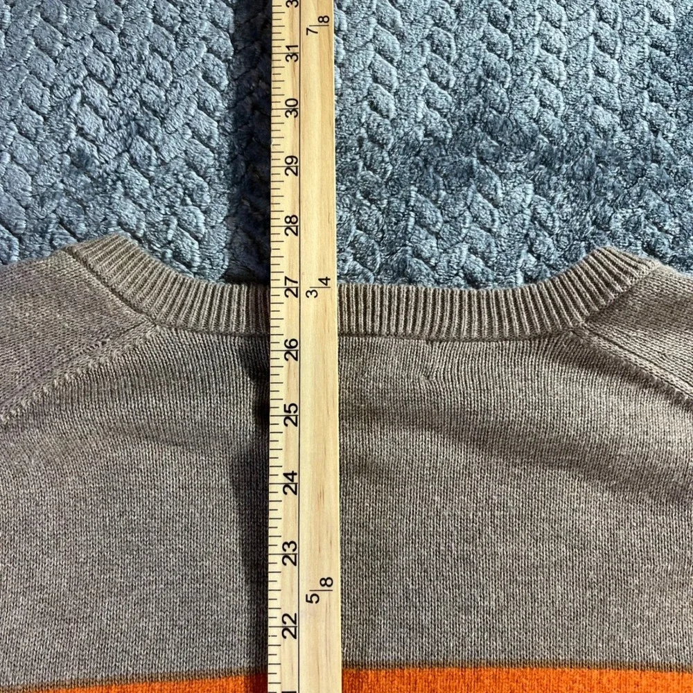 J Crew Men's V Neck Striped Sweater XL‎ Cotton Wool Blend Taupe Orange